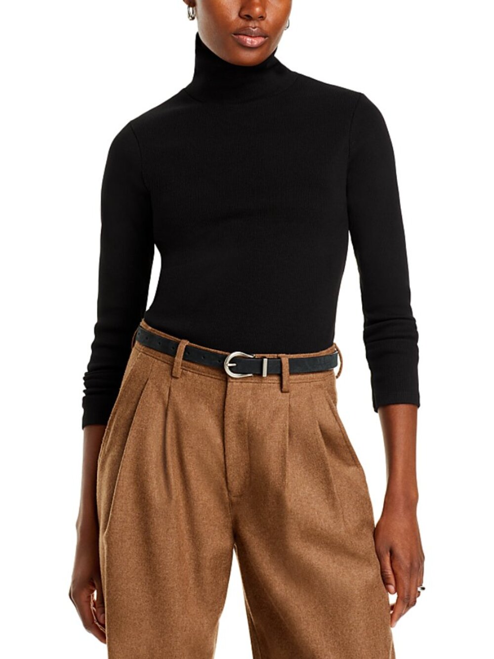 DONNI Ribbed Jersey Turtleneck Top Jet/Black Small